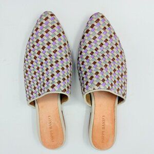 Poppy Barley Market Woven Leather Mules Purple Brown Size 8